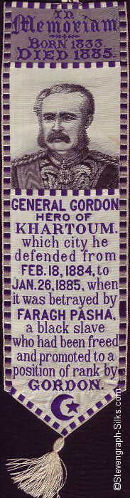 Bookmark with title words, image of General Gordon, and words of verses