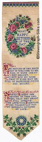 Bookmark with title words inside of " C " shape of flowers, and words of verse