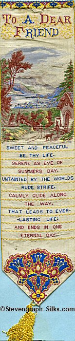 Bookmark with title words, country scene and words of verse