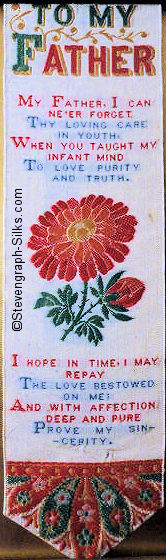 Bookmark with title words, words of verse, image of flowers and more words