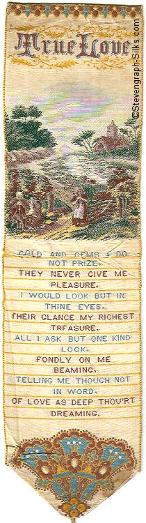 Bookmark with title words, central image of a rural scene and words of a verse