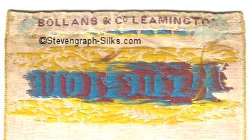 E. Bollans & Co logo on the reverse top turn-over of this bookmark