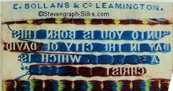 Bollans woven credit on the top turn-over of this bookmark