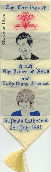 Bookmark with title words, and images of Prince Charles and Lady Diana