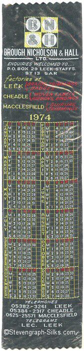 Bookmark with calendar of 1974