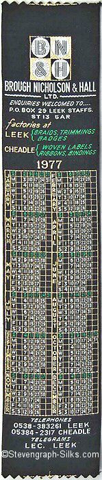 Bookmark with calendar of 1977