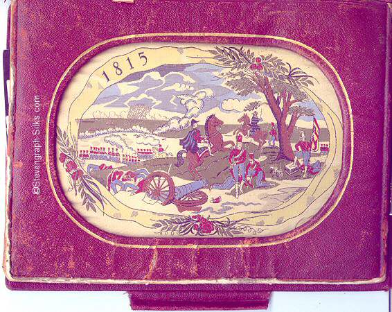 Front of writing case, with image of Battle of Waterloo in 1815
