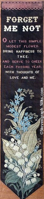 Bookmark with title words, words of verse and image of forget-me-not flowers