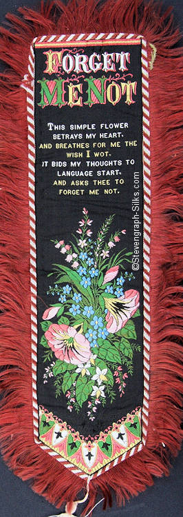 same bookmark woven with black background colour and with a silk fringe