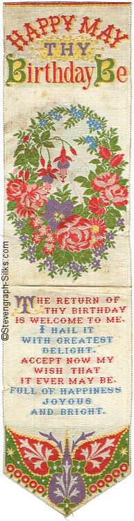 Bookmark with title words, image of wreath of flowers, and words of verse
