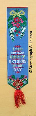 same bookmark but woven with blue background coloured silk