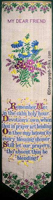 Bookmark with title words, image of flowers, and words of short verse