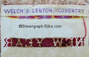 Welch & Lenton logo on the reverse top turn-over of this bookmark