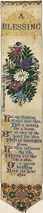 Bookmark with title words, image of flowers, and words of a verse