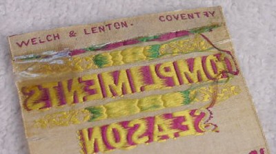"WELCH & LENTON. COVENTRY" woven on reverse of this bookmark