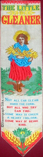 Bookmark with title words, large of little girl carrying harvest of corn, and words of a verse