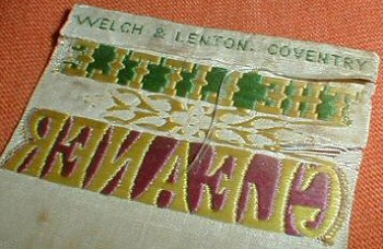 Welch & Lenton logo woven on top turnover on the back of this bookmark