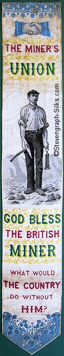 Bookmark with image of miner holding a lamp and pick axe, and words