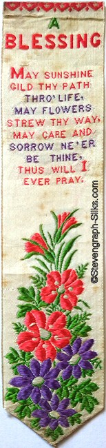 bookmark with title words, words of a verse and images of flowers