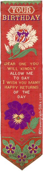 Bookmark with title words, large flower and words of a verse