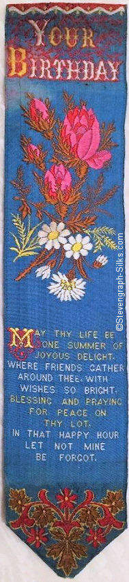 same bookmark with title words, but woven in blue background silk