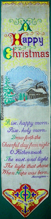 Bookmark with title words, image of snow covered house and more words