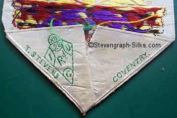 Stevens logo and Diamond Registration mark woven on the reverse pointed end of this bookmark