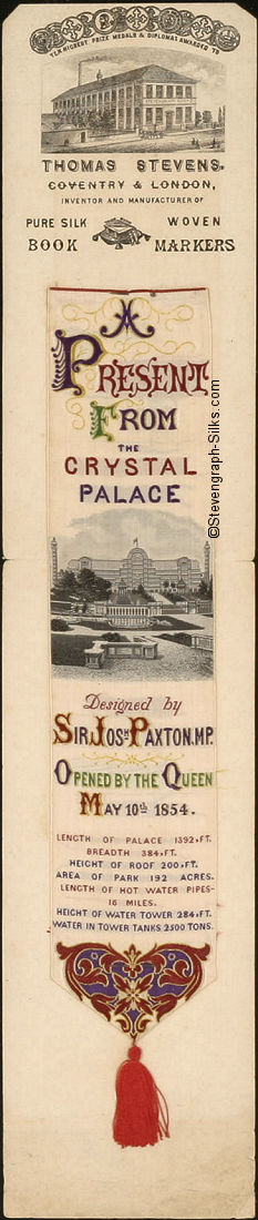 Long bookmark with words and central image of the Crystal Palace