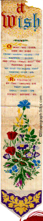 Bookmark with title words, words of verse and images of flowers