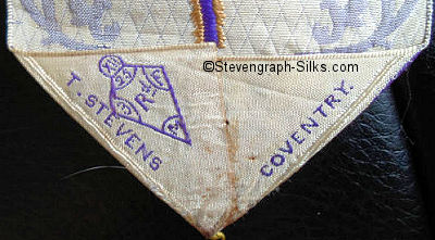 Stevens logo and diamond registration mark woven into back of this bookmark
