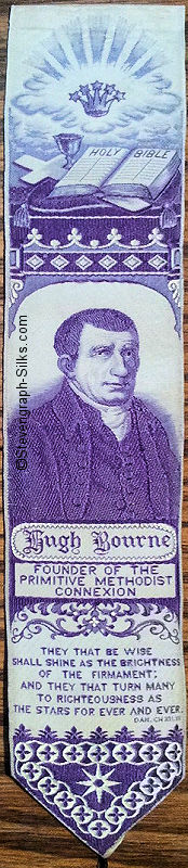 Bookmark with portrait image of Hugh Bourne, and words