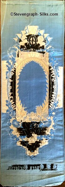 reverse view of blue ribbon with portrait of Queen Victoria