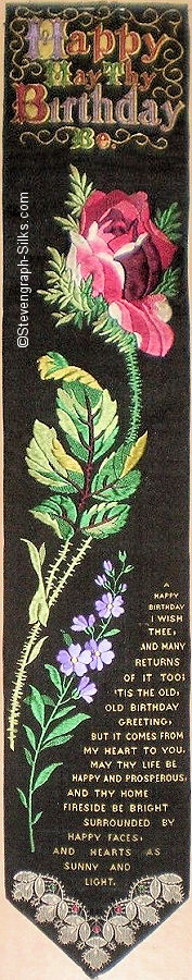 Bookmark with title words, large image of a red rose, and poem