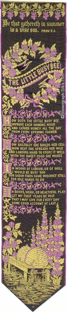 Bookmark with words, image of wreath of flowers and another image of bee hives