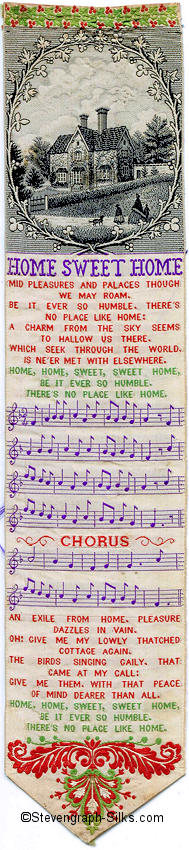 same bookmark of old mansion house, with words and music to song Home Sweet Home, but slight differences in colour of words