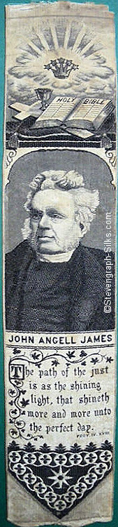 Bookmark with portrait image of John James, and words