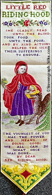 Bookmark with image of Little Red Riding Hood and wolf.