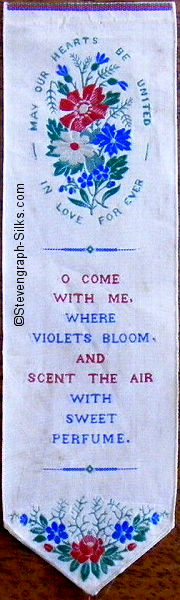 Bookmark with title words around flowers, and words of verse