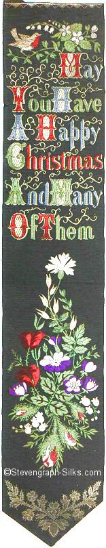Bookmark with small image of robin, words and large image of flowers