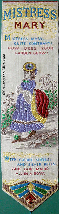Bookmark with image of young woman and words of nursery rhyme
