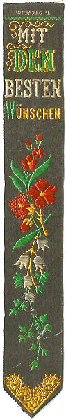Bookmark with german title and image of flowers
