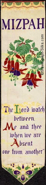 Bookmark with words Mizpah (design of fuschias) / The Lord watch