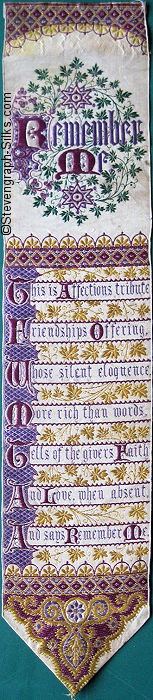 Image of bookmark with ornately decorated Remember me words