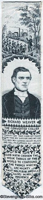 Bookmark with portrait of Weaver, background image of him preaching, and words