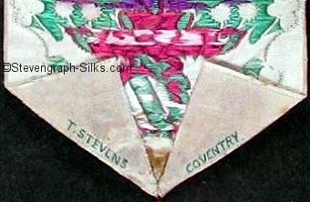 T. Stevens Coventry credit woven in the back turnover of this bookmark