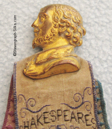 close up view of the gilt bust of Shakespeare
