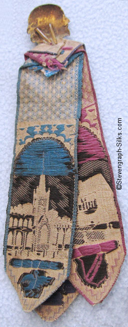 rear view of this favour showing the pointed ends as having been shaped and hemmed, so no room for a weavers name