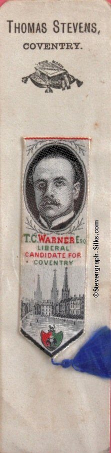 bookmark or favour with portrait and Warner's name 