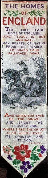 Bookmark with words and image of horse jumping a log, with young boy rider