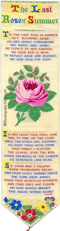 Bookmark with large image of a pink rose, and words
